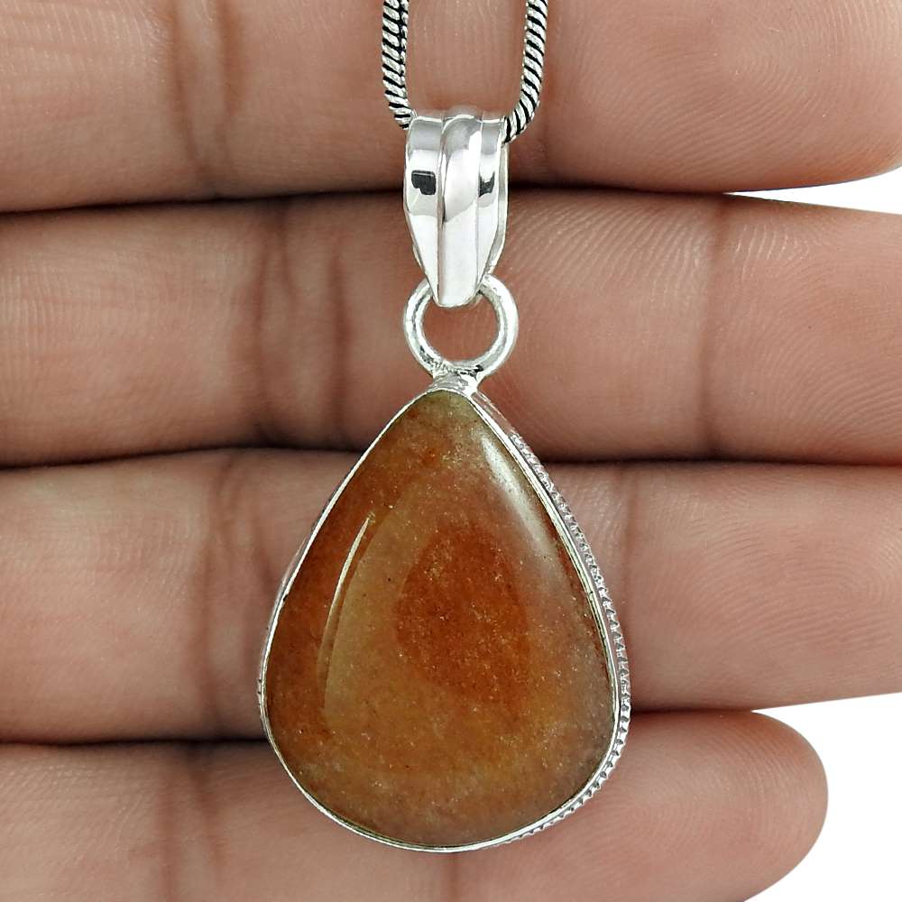 Natural Aventurine Gemstone Pendant Bohemian 925 Sterling Silver Jewelry B31