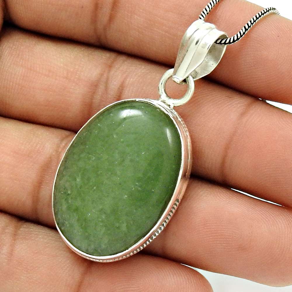 Natural Aventurine Gemstone 925 Sterling Silver Pendant Vintage For Girls I3