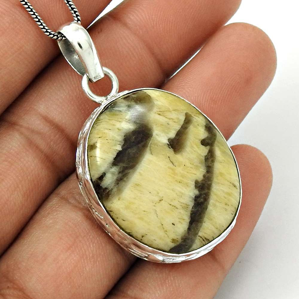 Gift For Her 925 Silver Natural Peanut Wood Gemstone Pendant Bohemian C4
