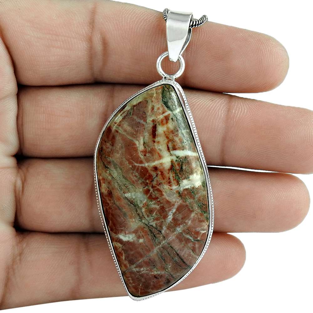 Natural Jasper Gemstone Pendant Vintage 925 Sterling Silver For Girls C59