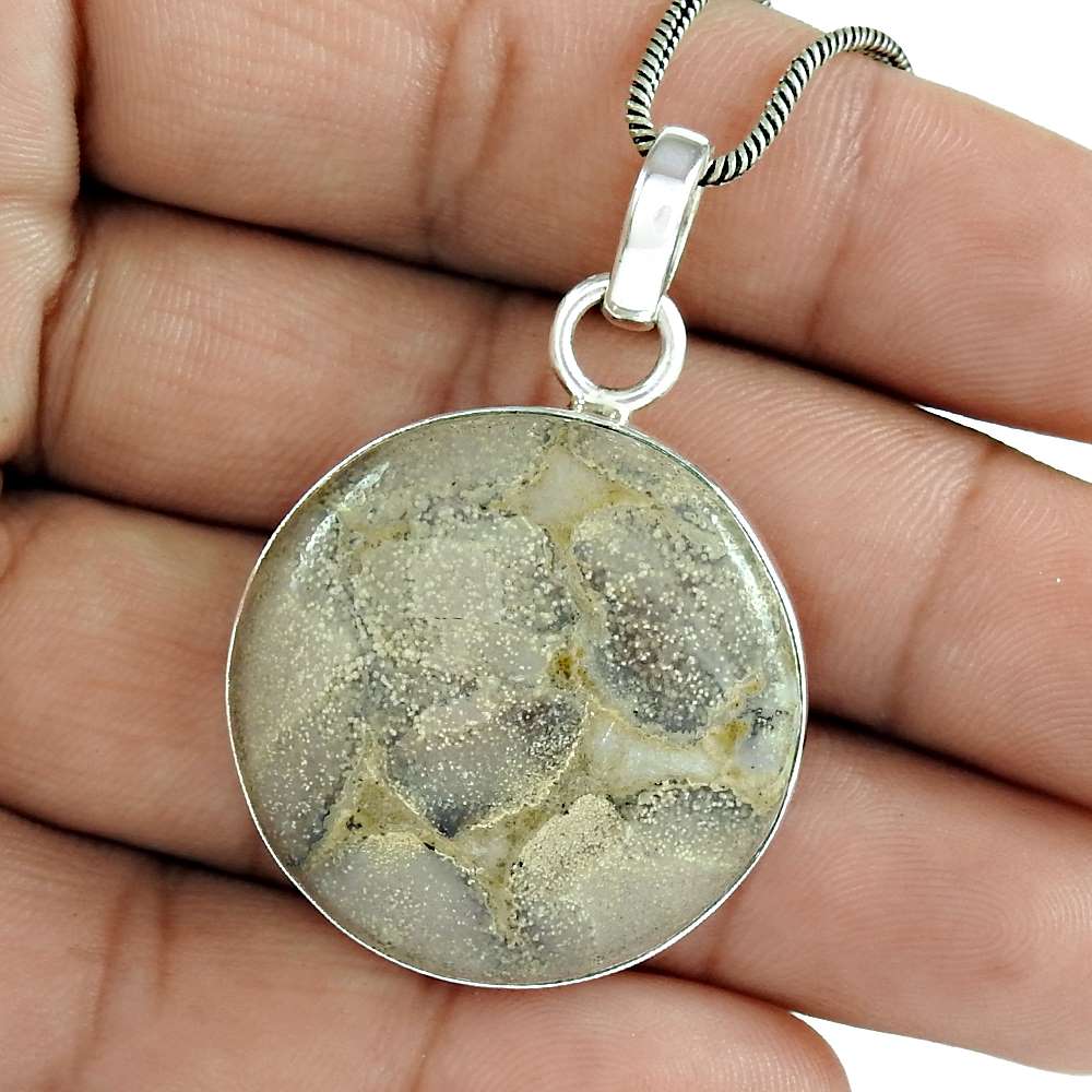 Natural Picture Jasper Gemstone Pendant 925 Sterling Silver Jewelry H8