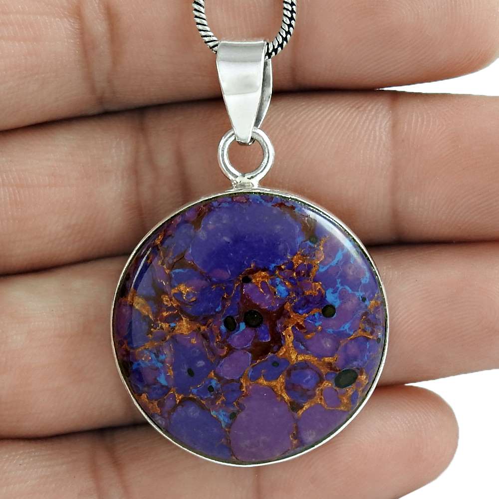 Daily Wear 925 Sterling Silver Purple Copper Turquoise Gemstone Pendant Tribal Jewelry D33