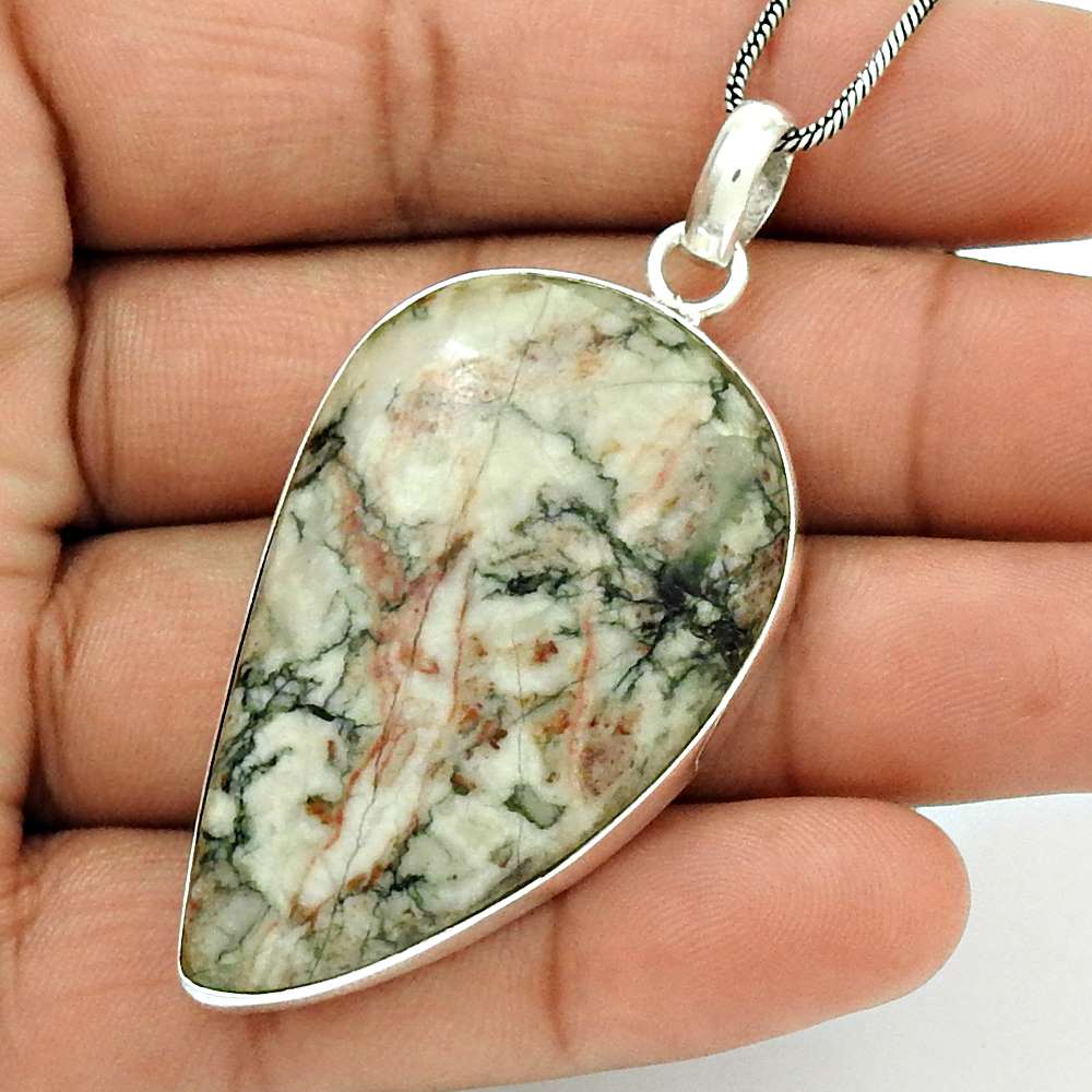 Birthday Gift For Her Natural Ocean Jasper Pendant Stylish 925 Silver T4