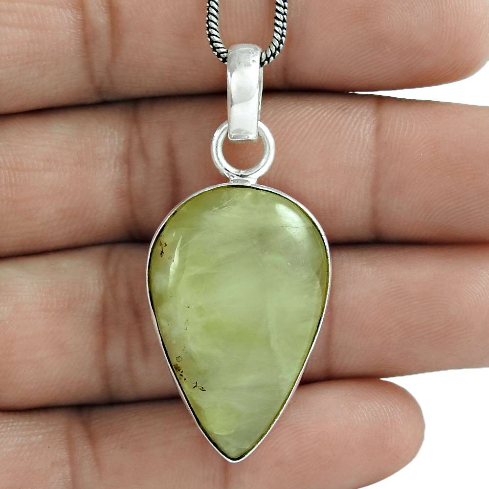 Halloween Gift Jewelry Pendant 925 Sterling Silver Natural Prehnite Gemstone N4