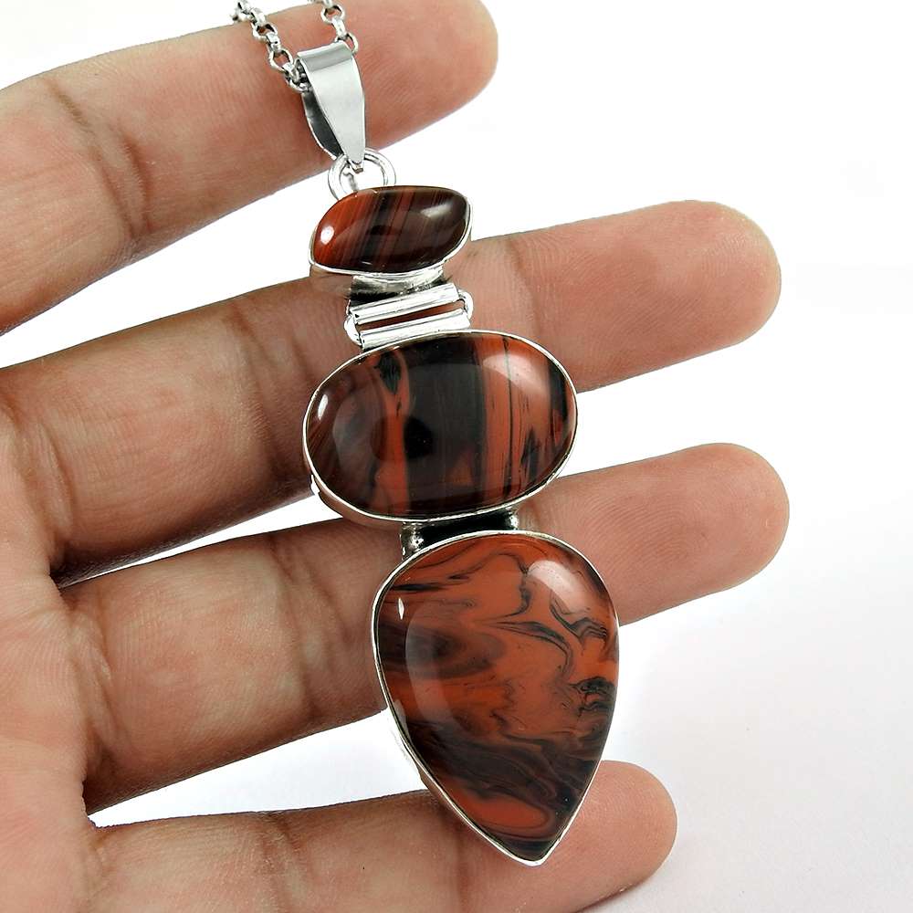Wedding Gift For Her 925 Silver Natural Rainbow Calsilica Pendant Vintage K18
