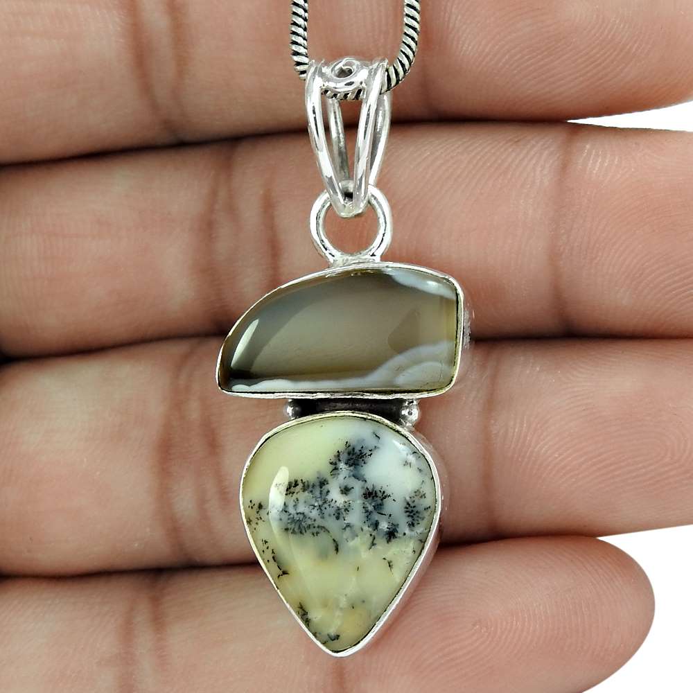 Wedding Gift For Her 925 Silver Natural Agate Gemstone Pendant Ethnic X33