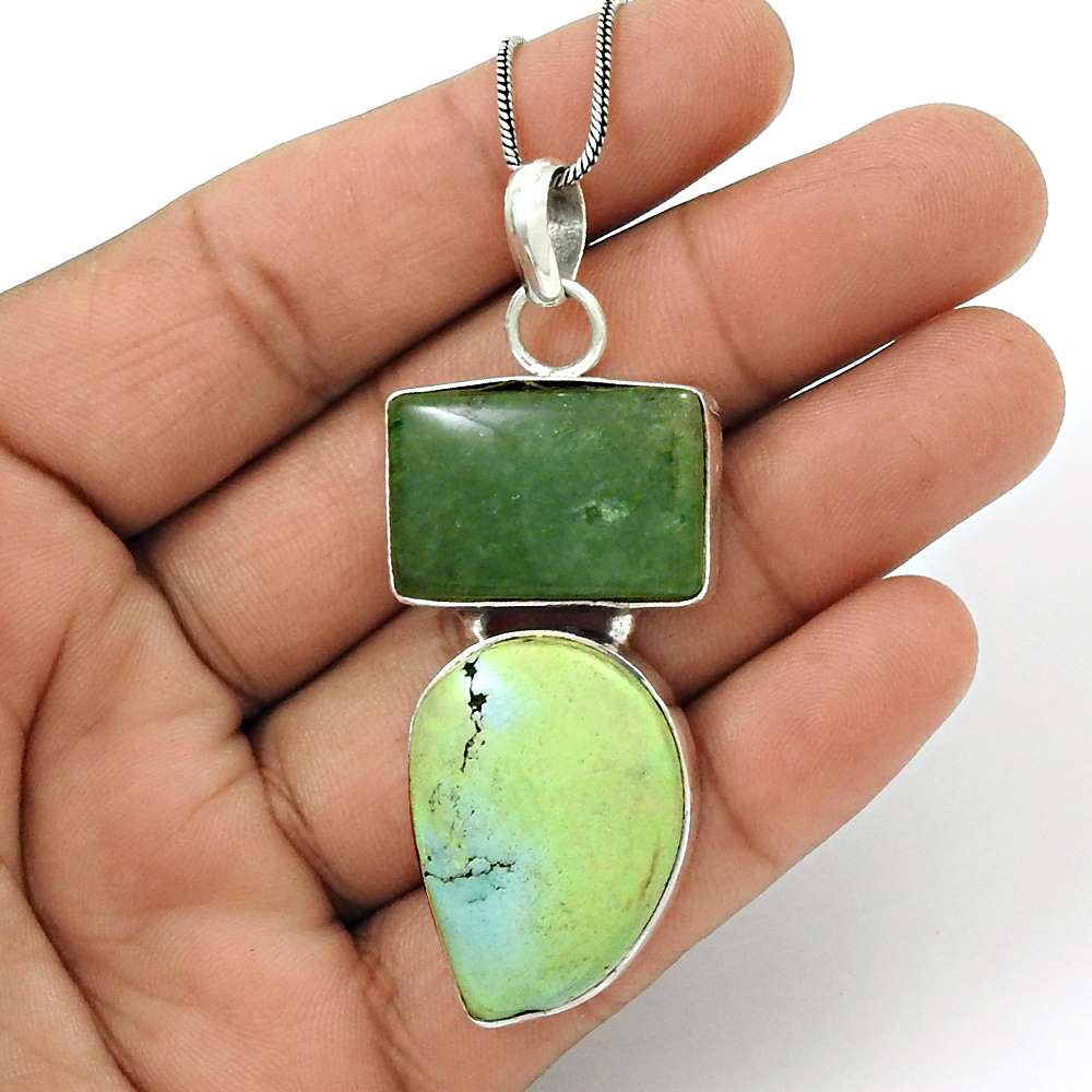 Natural Turquoise Gemstone 925 Sterling Silver Pendant Tribal For Women I5