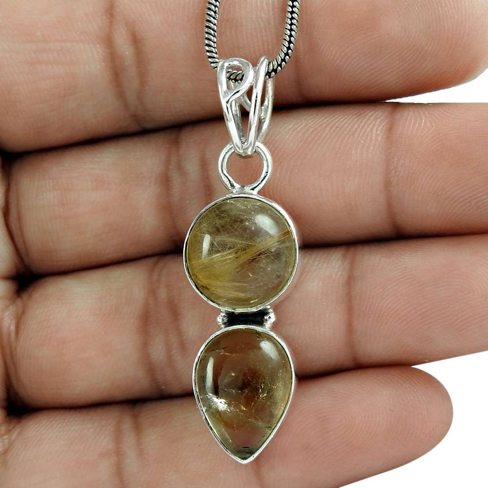 Halloween Gift 925 Silver Natural Golden Rutile Gemstone Pendant U8