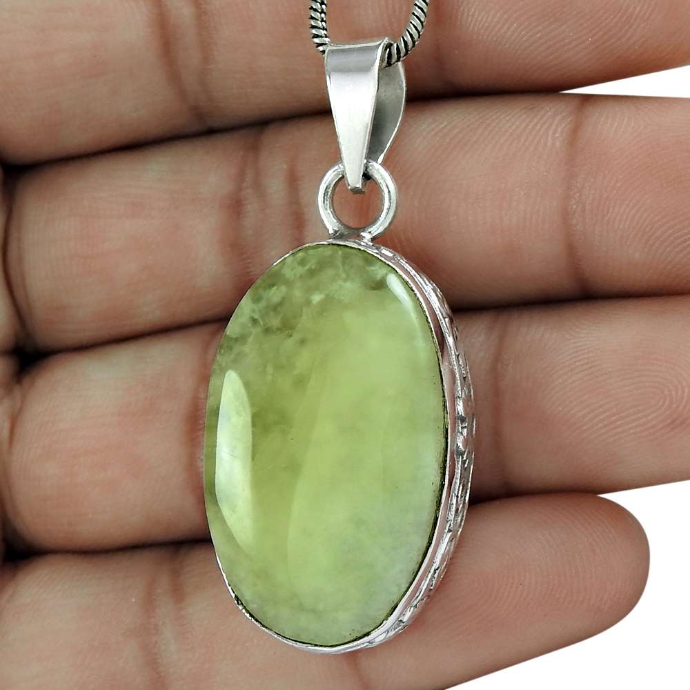 Halloween Gift 925 Sterling Silver Natural Prehnite Gemstone Pendant Z8