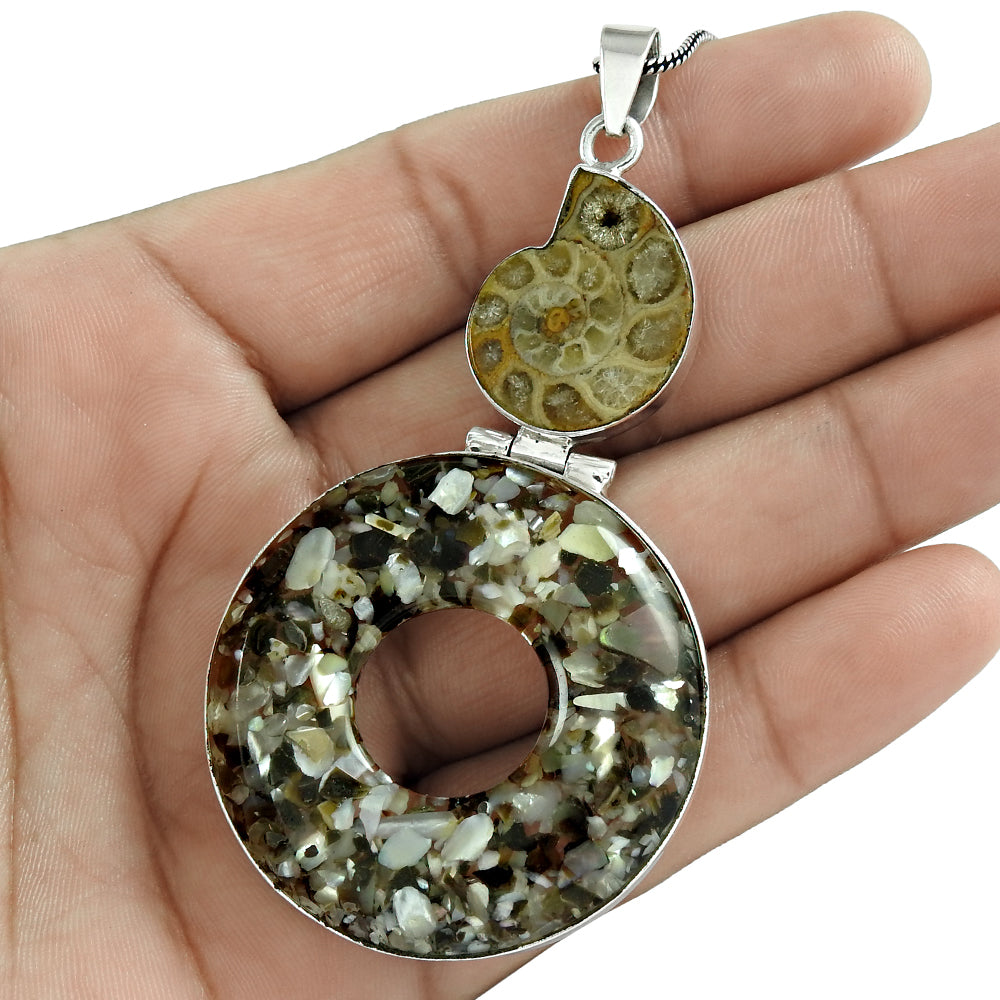 Christmas Gift Pendant Boho 925 Sterling Silver Natural Ammonite Gemstone J4