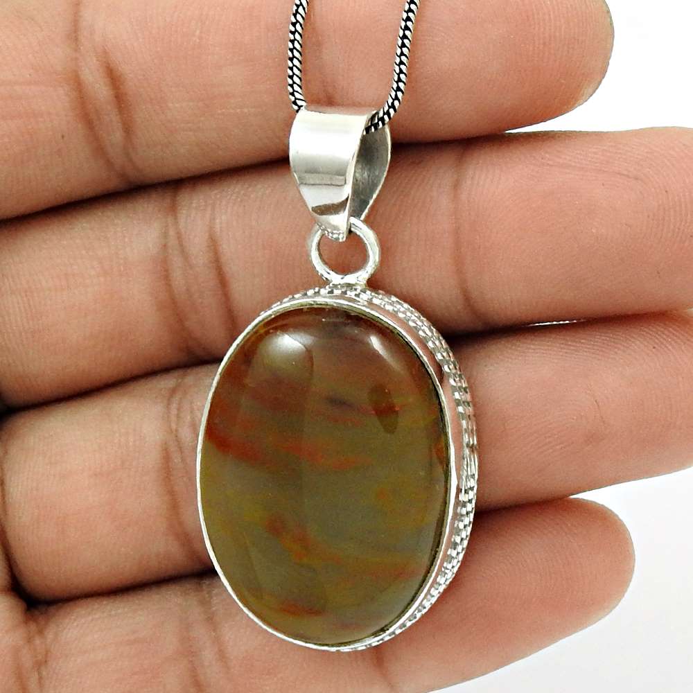 Wedding Gift For Her 925 Sterling Silver Natural Jasper Gemstone Pendant Boho M6