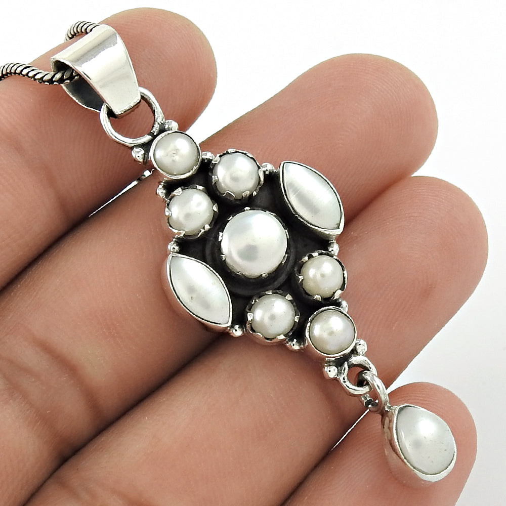 Christmas Gift Pearl Indian Jewelry 925 Sterling Silver Pendant M4