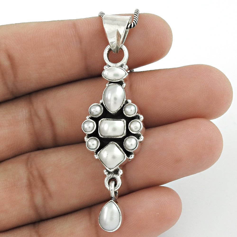 Christmas Gift Natural Pearl Pendant 925 Sterling Silver K3