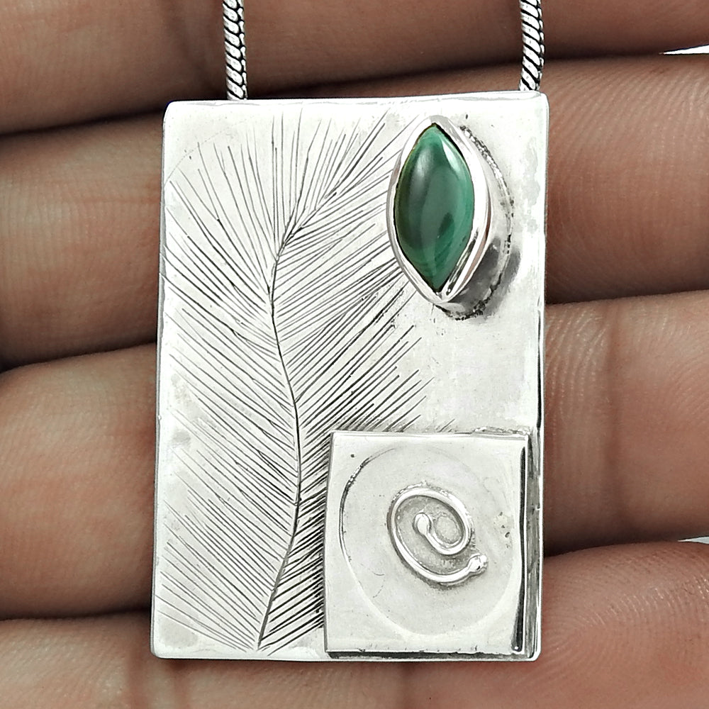 Christmas Gift 925 Sterling Silver Natural Malachite Gemstone Jewelry Pendant I3