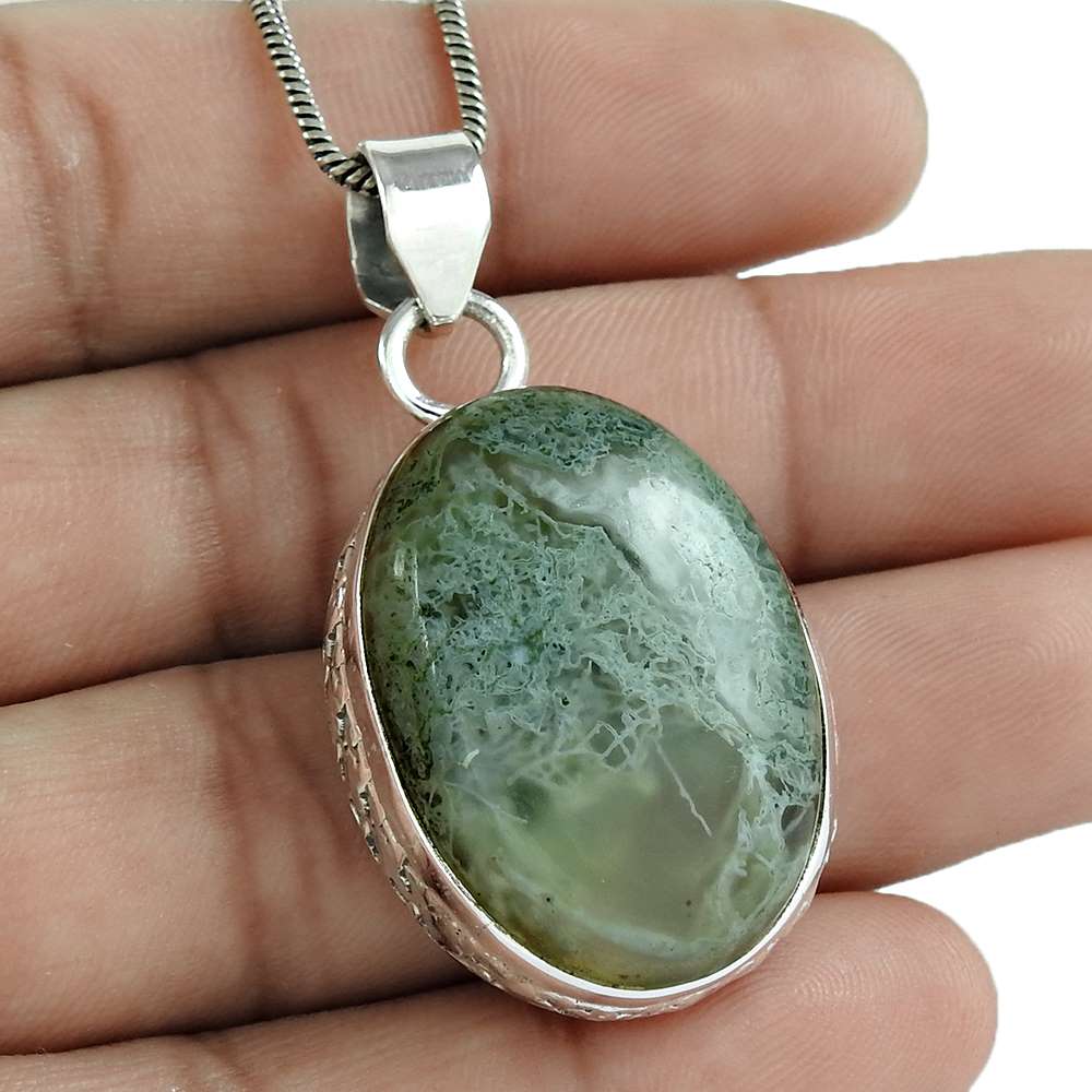 Natural Scenic Agate Gemstone Jewelry 925 Sterling Silver Pendant For Girls T9