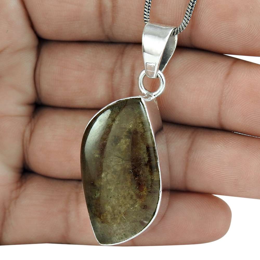 Natural Lodolite Gemstone Pendant Ethnic 925 Sterling Silver Indian Jewelry Y31