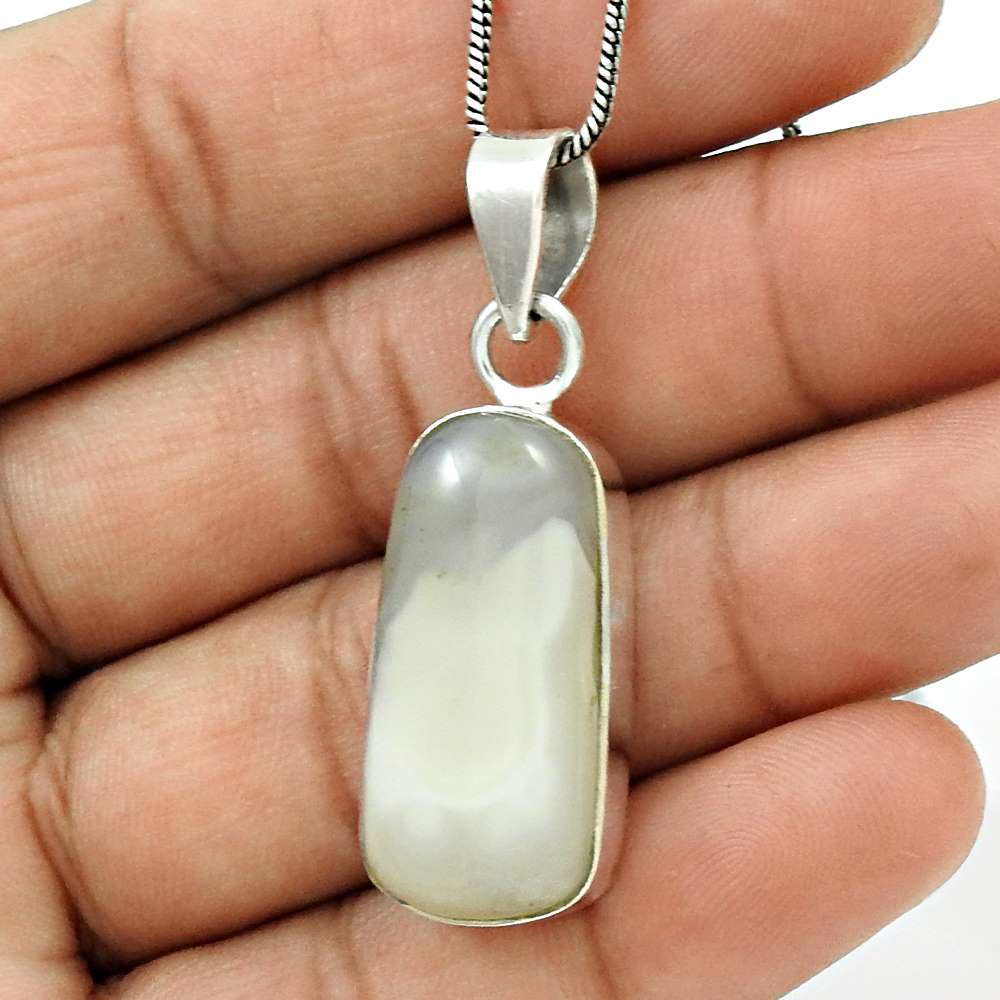 Anniversary Gift For Her Natural Botswana Agate Pendant Bohemian 925 Silver J8