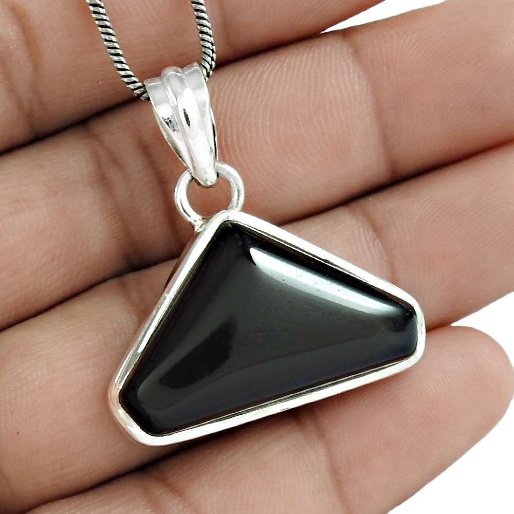 Halloween Gift 925 Sterling Silver Natural Onyx Gemstone Pendant D10
