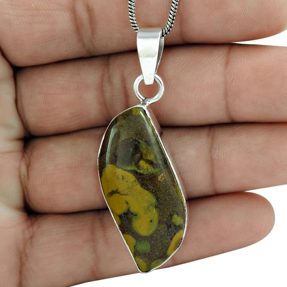 Halloween Gift 925 Sterling Silver Natural Chinese Writing Gemstone Pendant E10