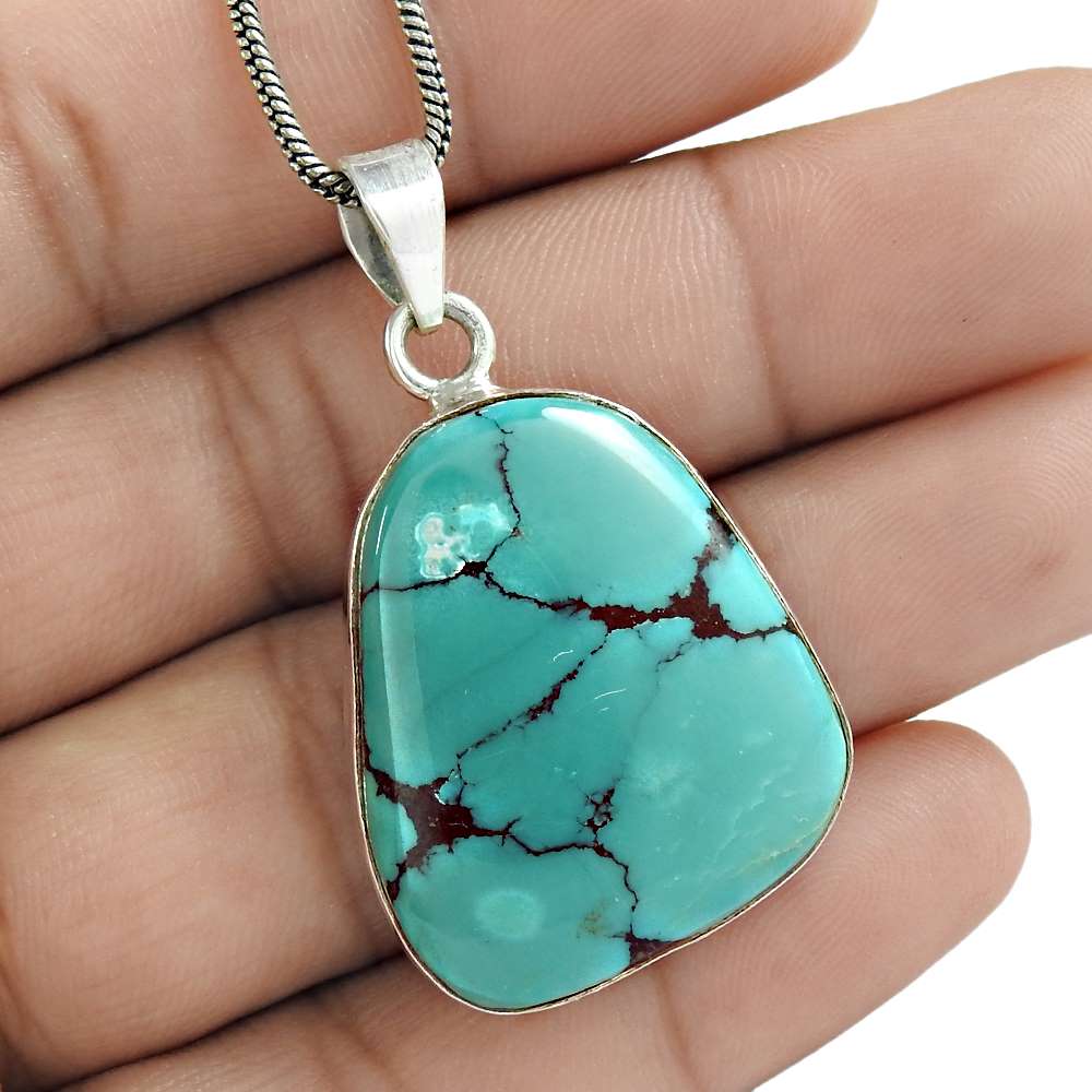 Gift For Her 925 Sterling Silver Natural Turquoise Gemstone Pendant Tribal D28