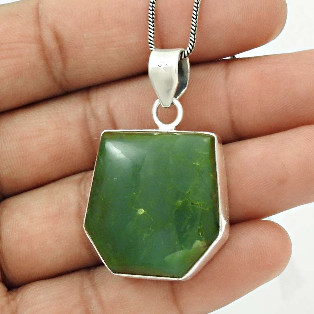 Anniversary Gift For Her Natural Green Jasper Pendant Bohemian 925 Silver Z8