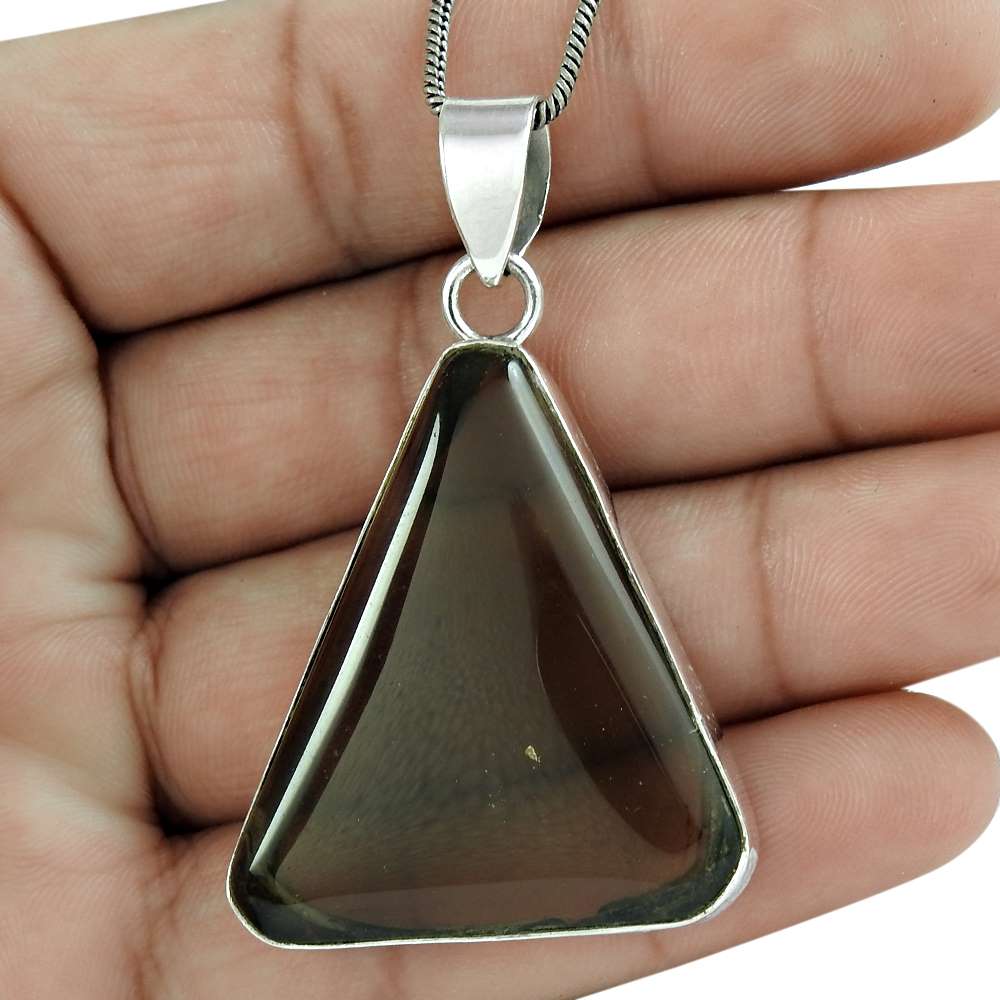 Natural Smoky Quartz Gemstone 925 Sterling Silver Pendant Bohemian For Girls D9