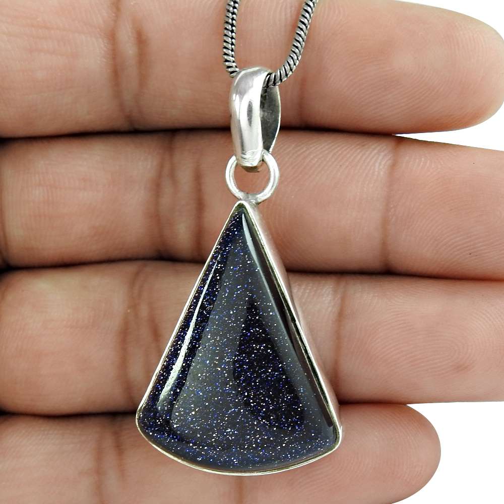 Halloween Gift Pendant 925 Sterling Silver Natural Blue Sunstone Gemstone I10