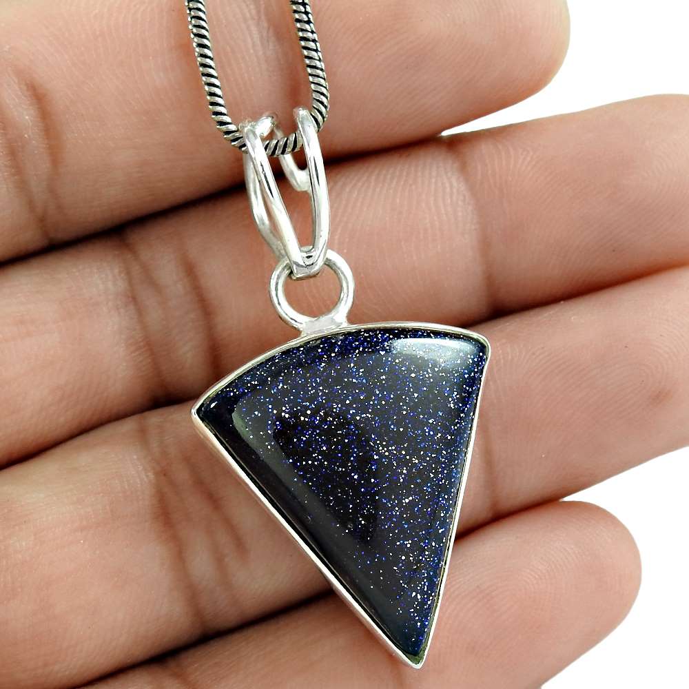 Natural Blue Sunstone Gemstone Pendant Bohemian 925 Silver For Women F34