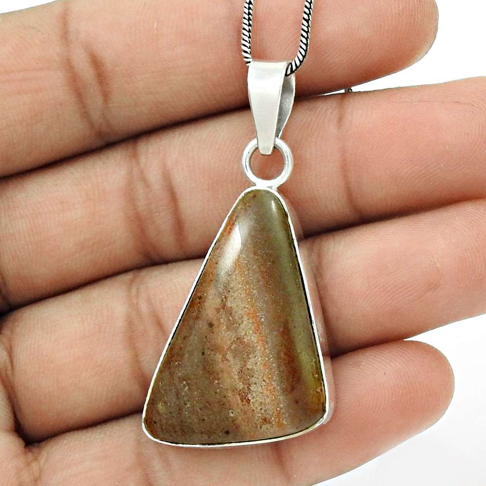 Natural Jasper Gemstone Jewelry 925 Sterling Silver Pendant Ethnic For Women Z9