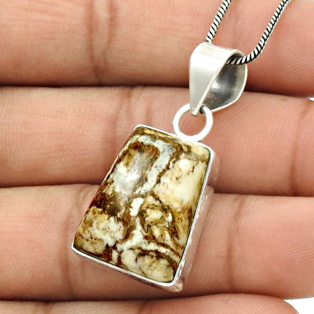 Natural Ocean Jasper Gemstone Pendant Stylish 925 Sterling Silver Jewelry E10