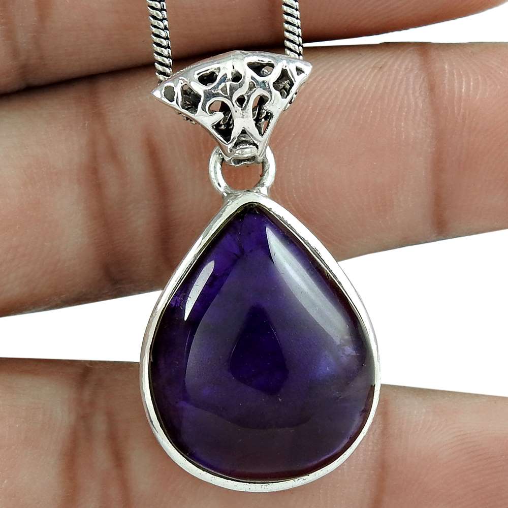 Wedding Gift For Her 925 Silver Natural Amethyst Gemstone Pendant Tribal N9