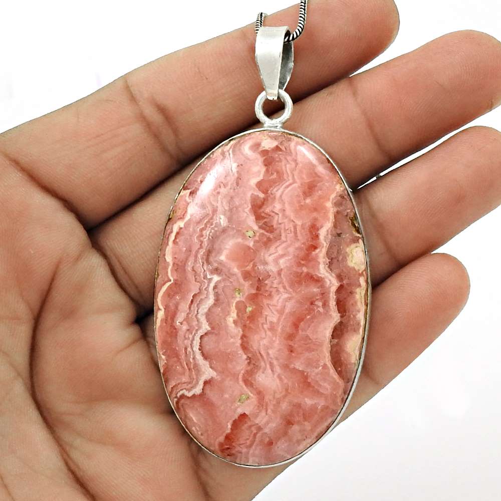 Halloween Gift 925 Silver Natural Rhodochrosite Gemstone Pendant Stylish I10