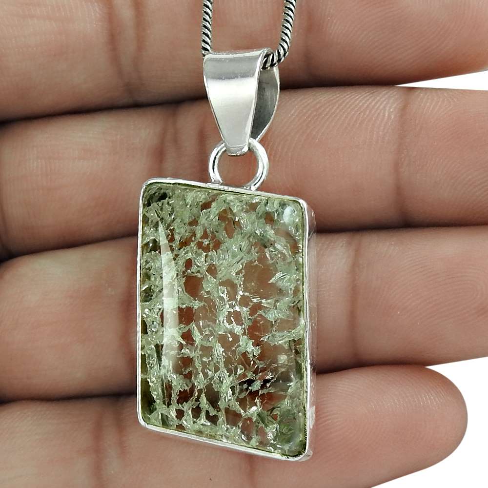 Halloween Gift Natural Snake Rutile Gemstone Pendant 925 Sterling Silver B11