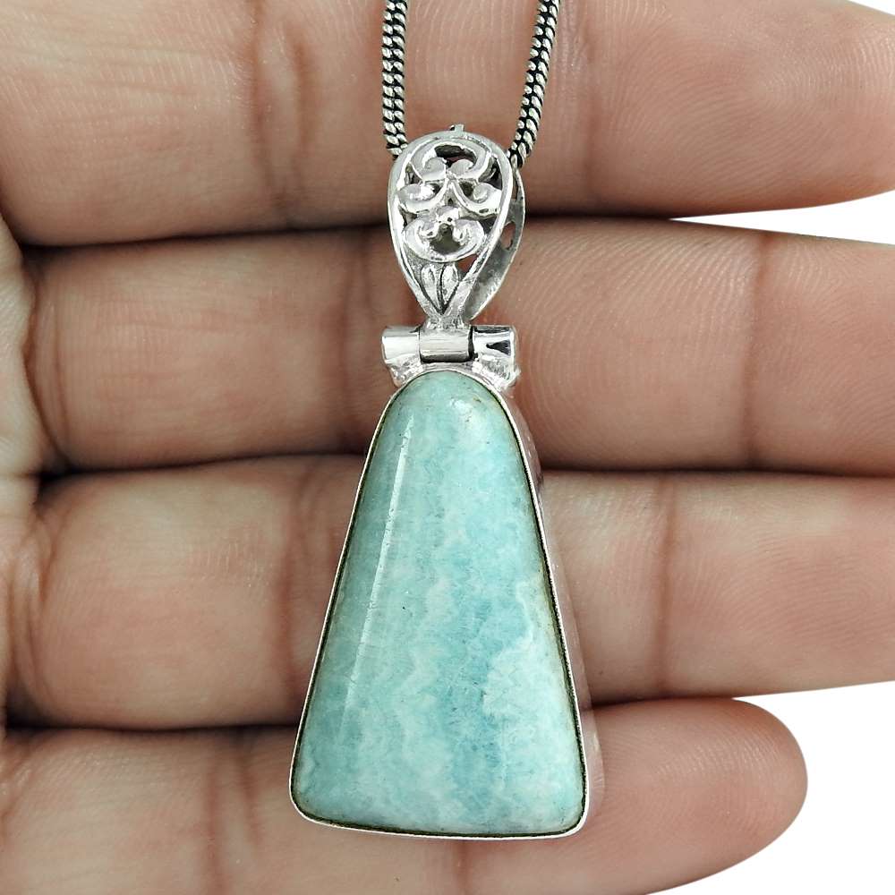Halloween Gift 925 Sterling Silver Natural Larimar Gemstone Pendant K5