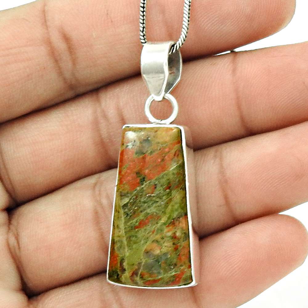 Gift For Her 925 Sterling Silver Natural Unakite Gemstone Pendant Tribal F12