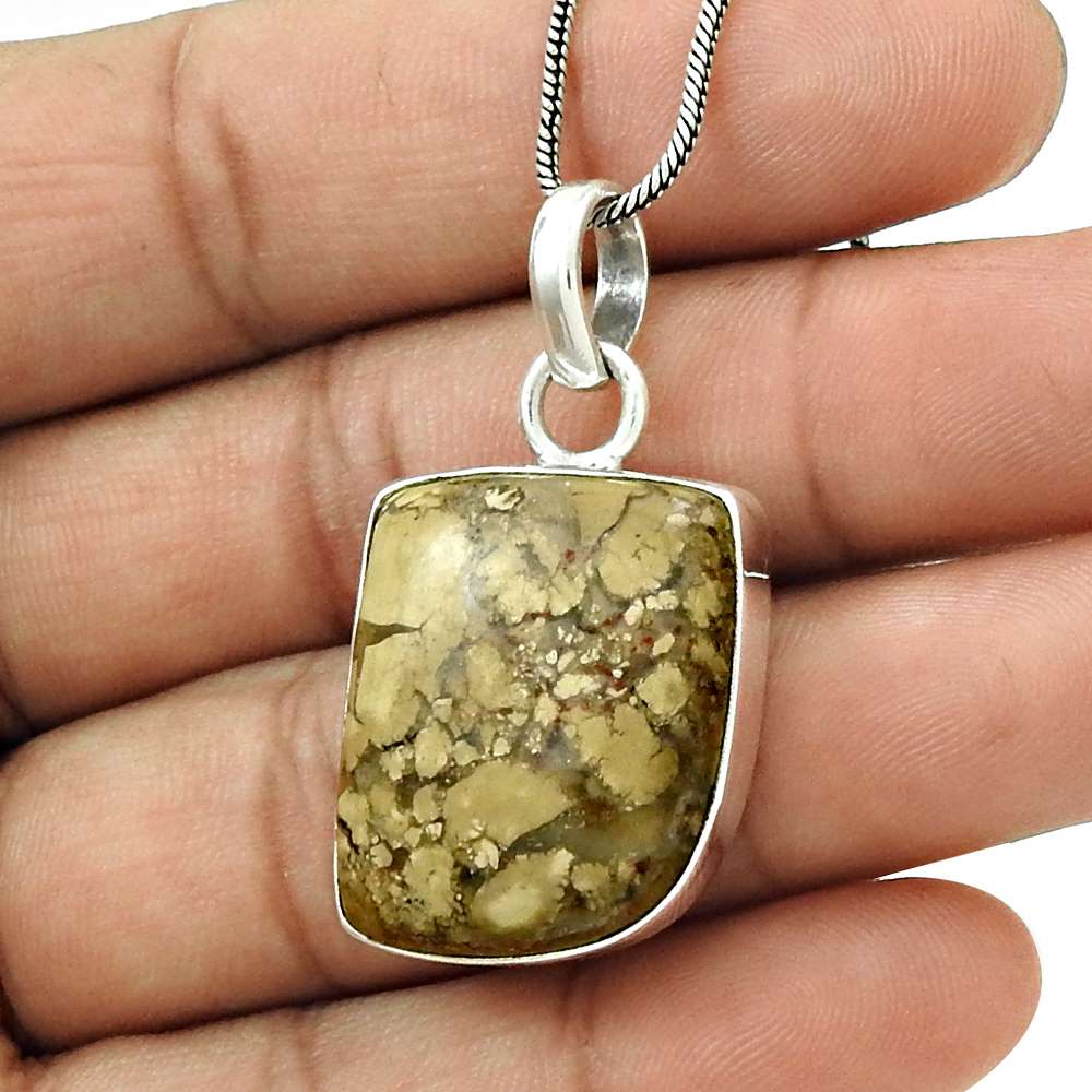 Natural Ivory Jasper Gemstone 925 Sterling Silver Pendant Ethnic For Girls M23