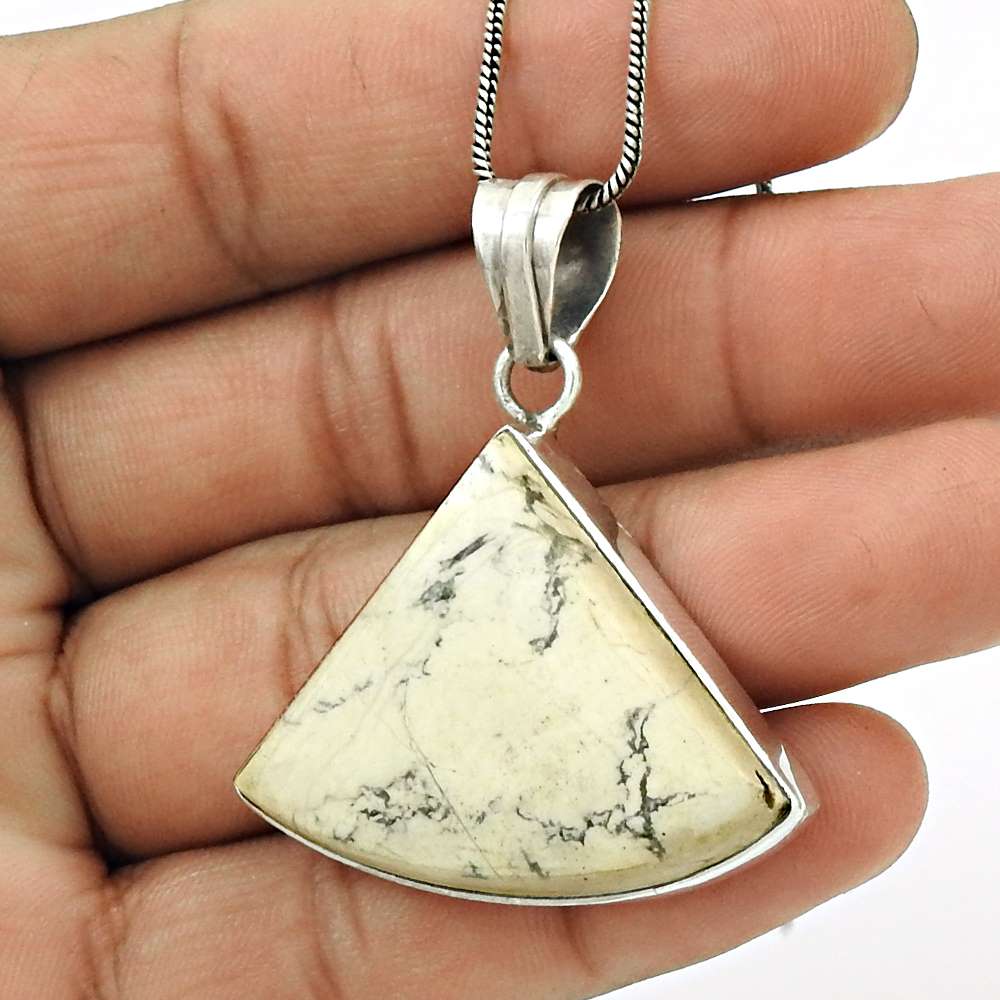 Anniversary Gift For Her Natural Howlite Gemstone Pendant Vintage 925 Silver Z12