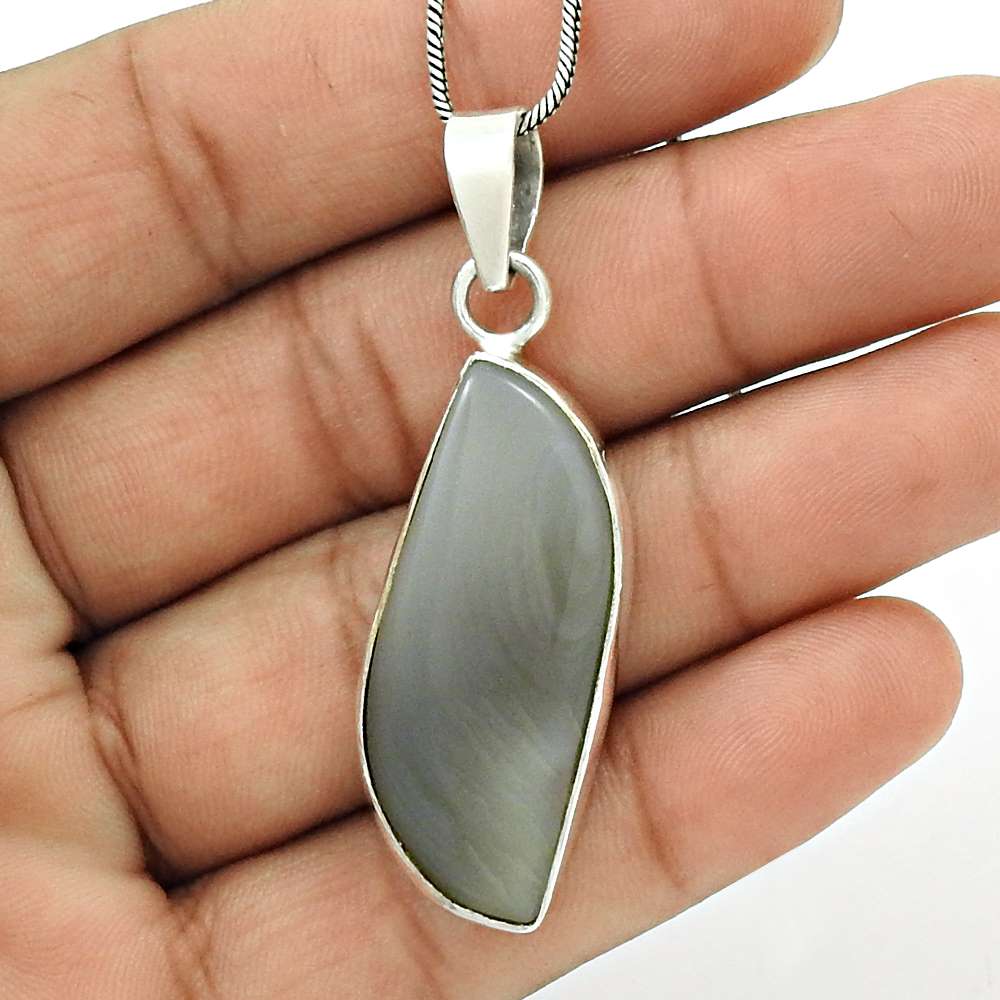 Natural Botswana Agate Gemstone Pendant Bohemian 925 Silver For Women I13