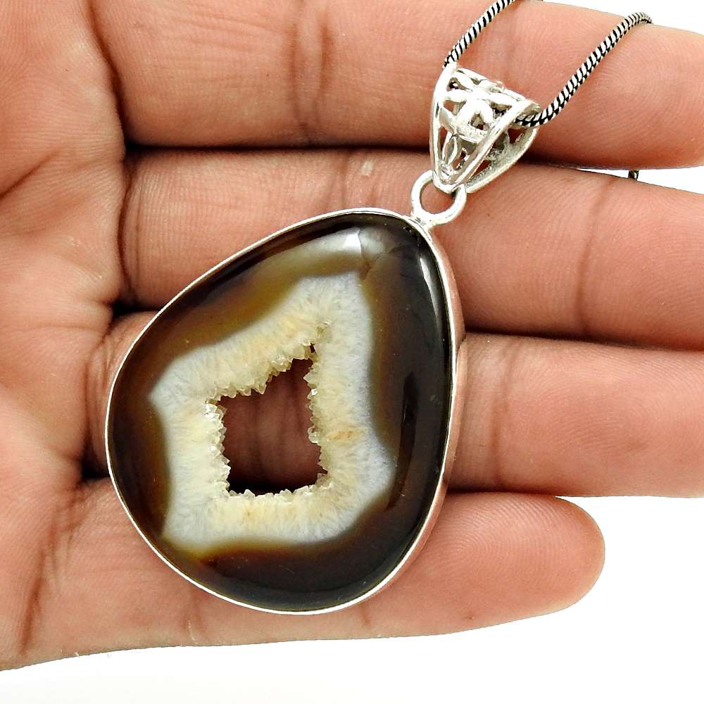 Natural Druzy Gemstone Jewelry 925 Sterling Silver Pendant Stylish For Girls N13