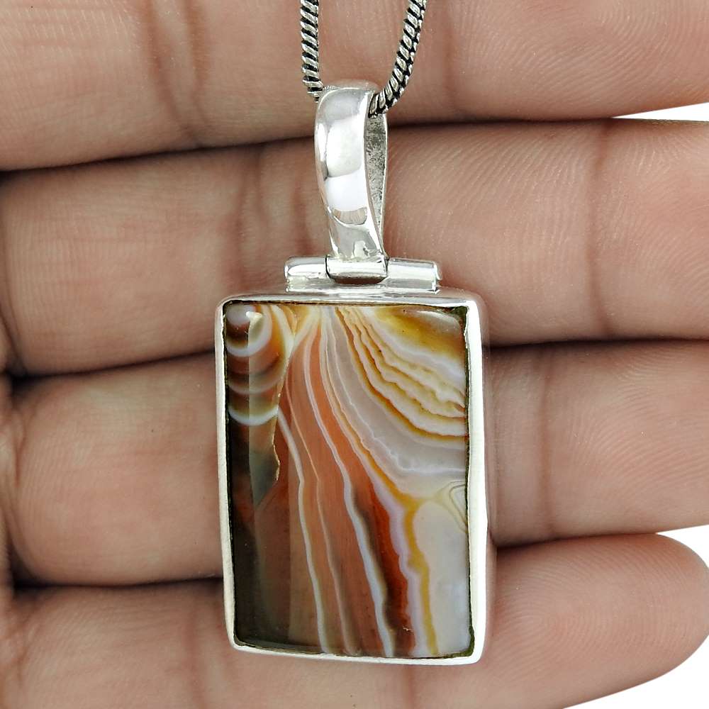 Gift For Her 925 Sterling Silver Natural Onyx Gemstone Pendant Vintage Q3
