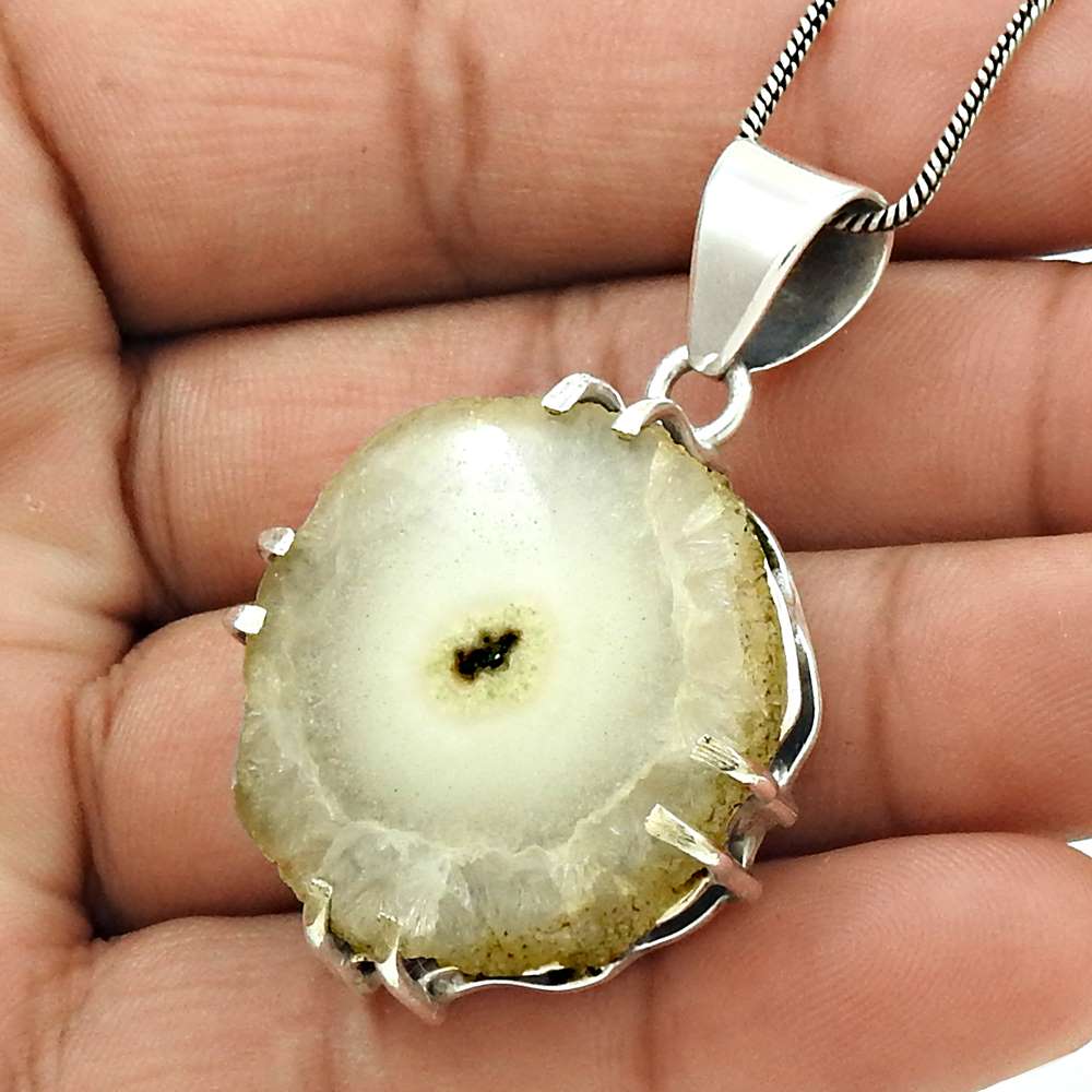 Natural Druzy Gemstone Pendant Tribal 925 Sterling Silver Jewelry For Girls Z13