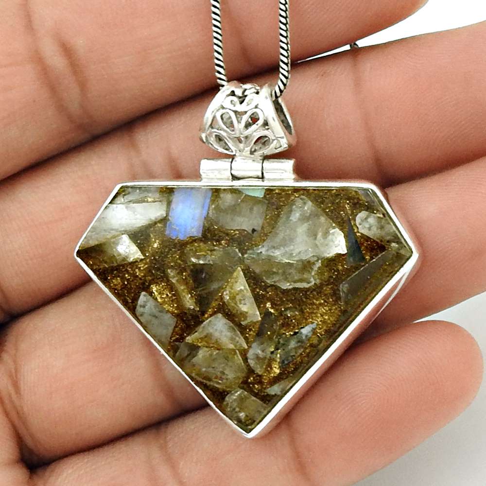 Natural Druzy Gemstone 925 Sterling Silver Pendant Bohemian For Women B14