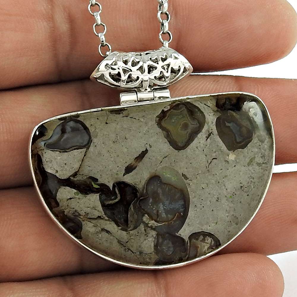 Pretty 925 Sterling Silver Agate Gemstone Pendant Tribal Jewelry D40