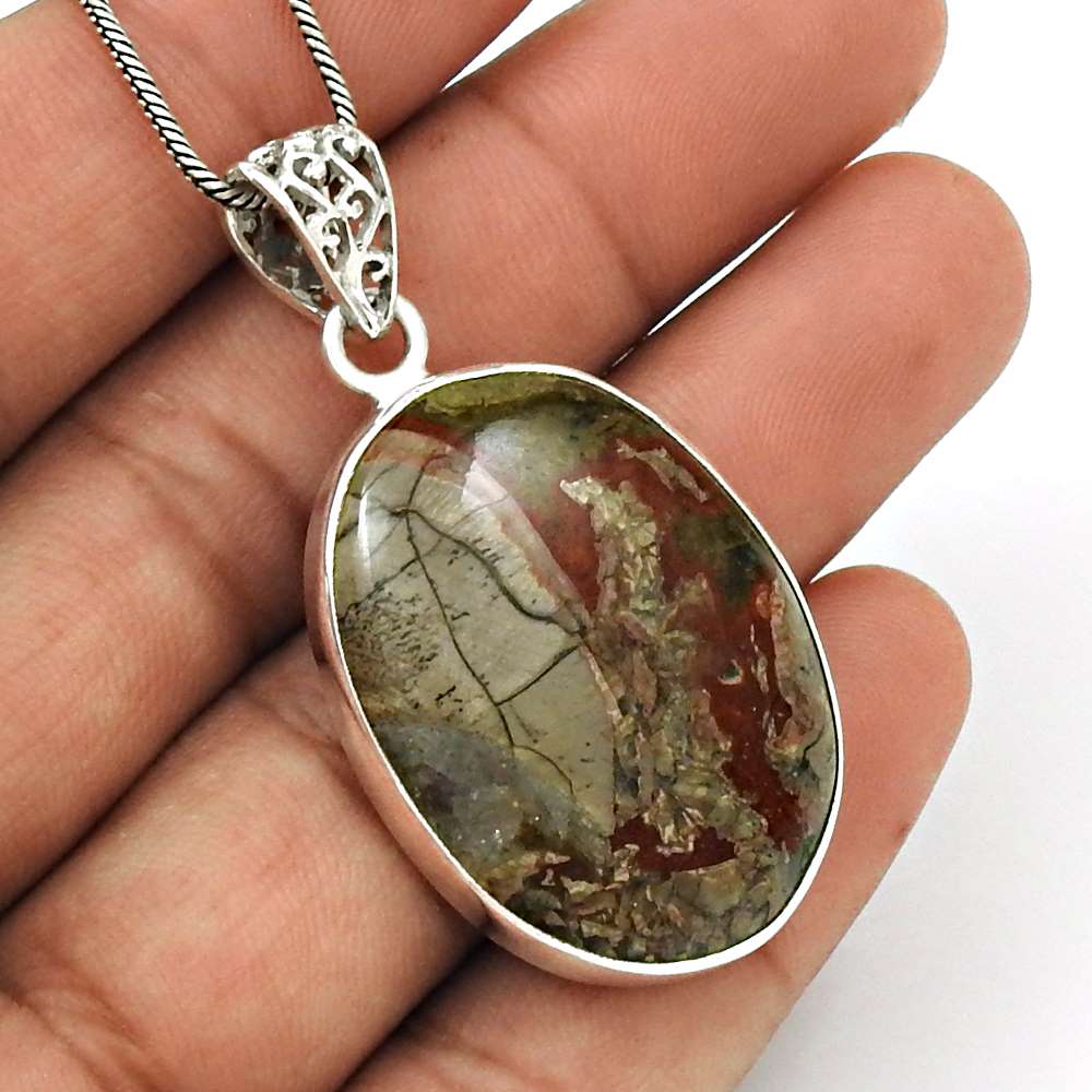 Anniversary Gift For Her Natural Mushroom Rhyolite Pendant Tribal 925 Silver Z14