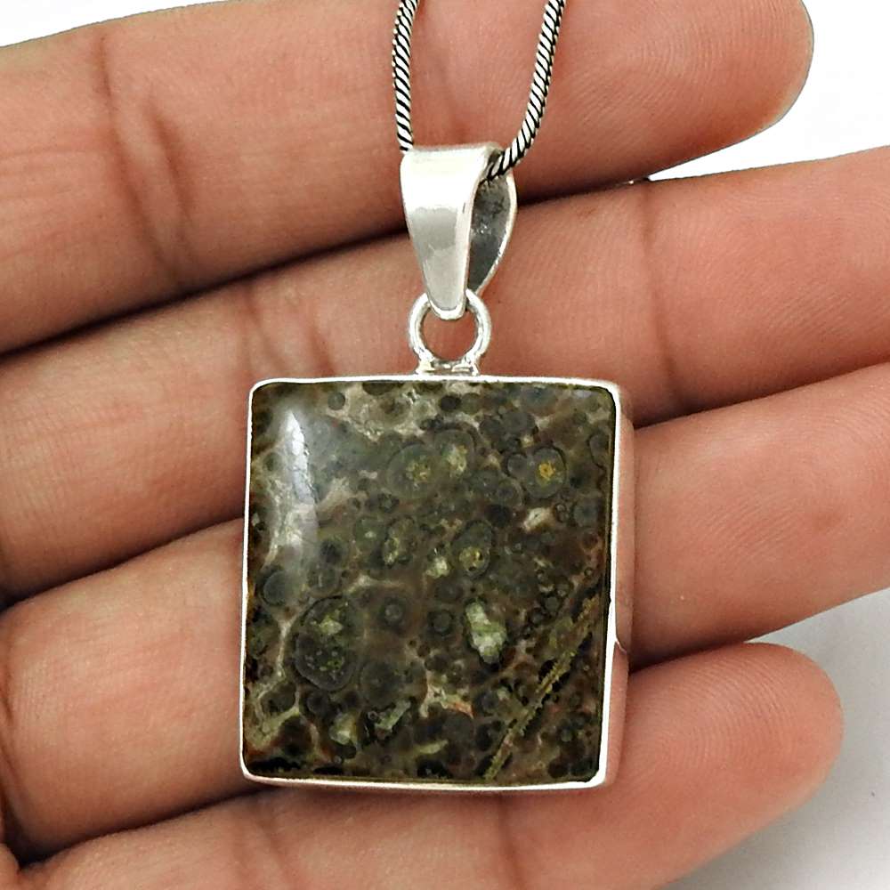 Gift For Her 925 Silver Natural Crinoid Fossil Gemstone Pendant Boho S15