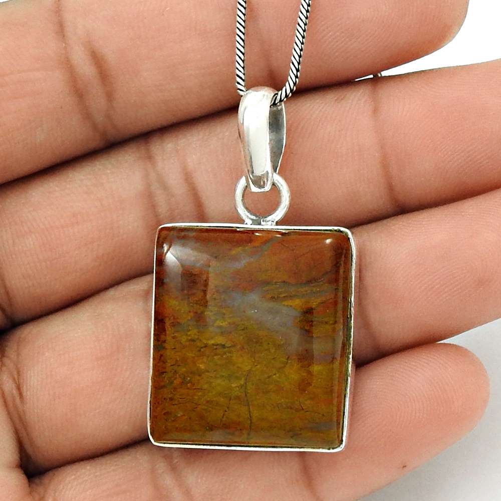 Gift For Women Pendant Vintage 925 Silver Natural Imperial Jasper Gemstone F16