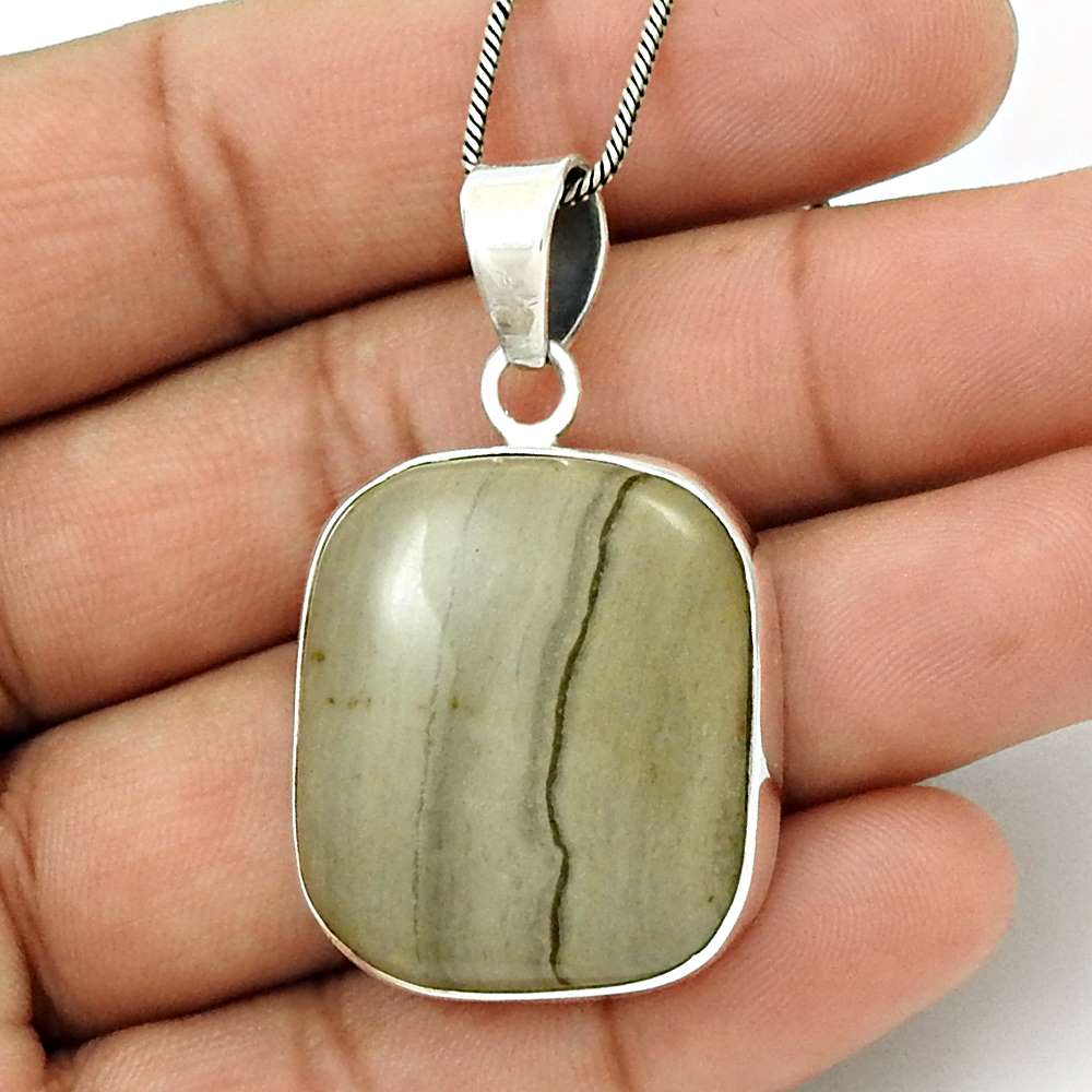 Natural Jasper Gemstone Jewelry 925 Sterling Silver Pendant Ethnic For Girls G17