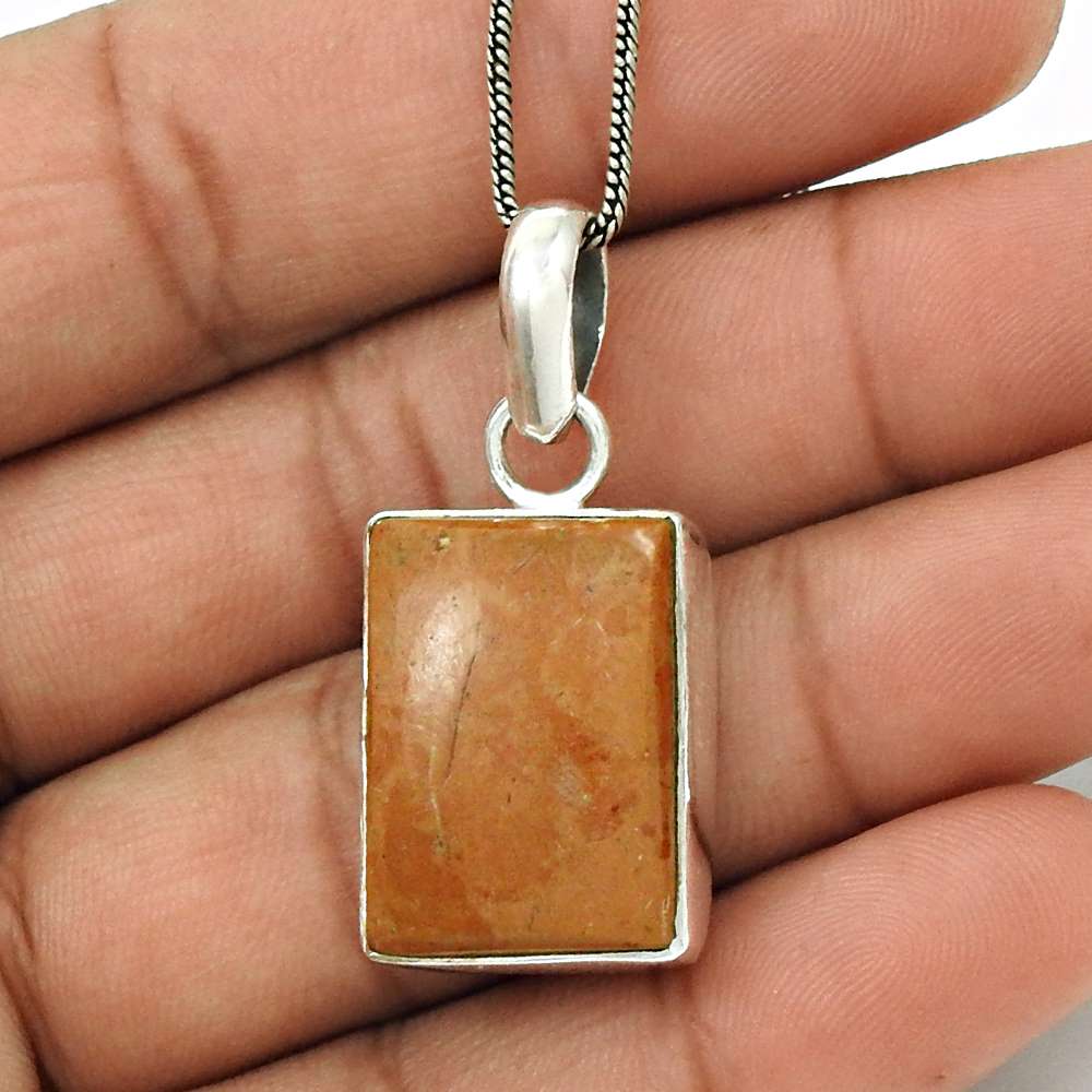 Gift For Her 925 Sterling Silver Natural Jasper Gemstone Pendant Vintage H17