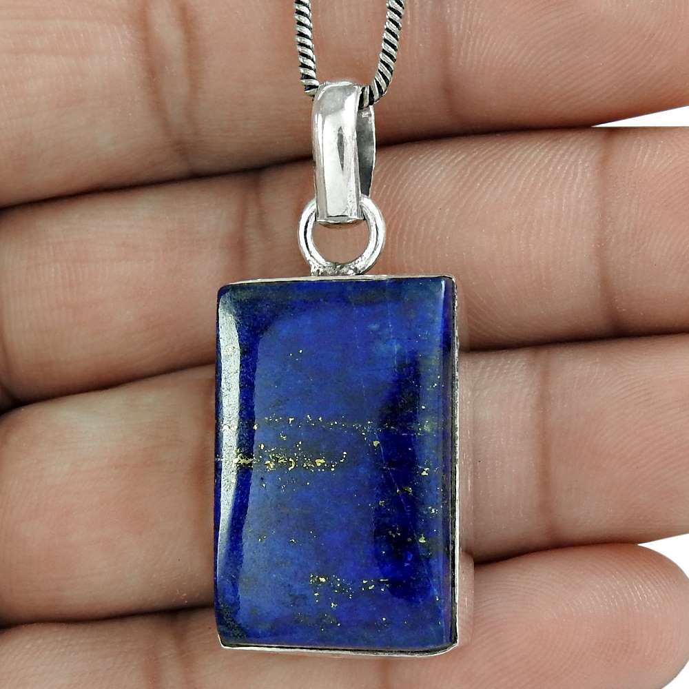 Natural Lapis Lazuli Gemstone Pendant 925 Sterling Silver Indian Jewelry H12