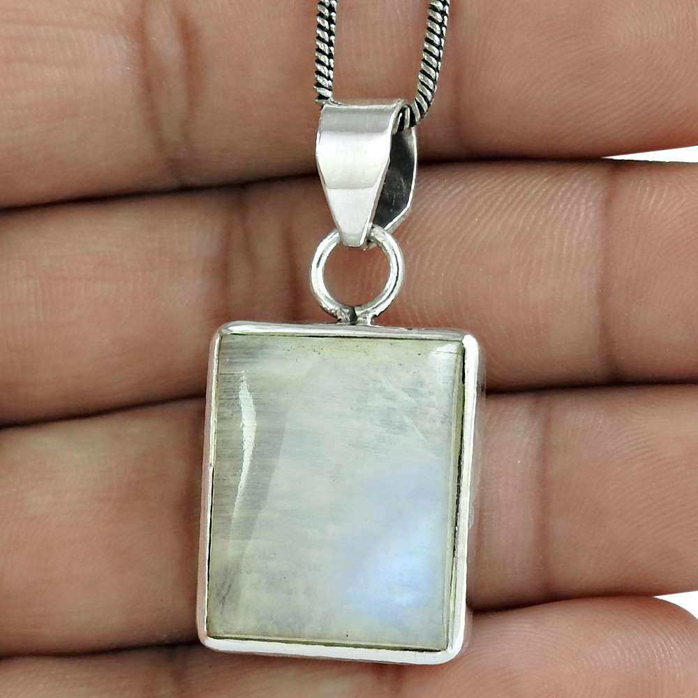 Natural Rainbow Moonstone 925 Sterling Silver Pendant For Girls O3